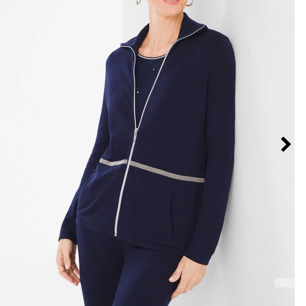 Zenergy Cotton Cashmere-Blend Beaded-Trim Jacket Size M - Picture 2 of 14